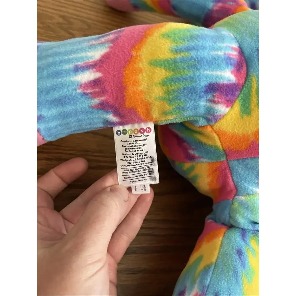 Melissa & Doug Beeposh Rainbow Giraffe Plush Tie-Dye Large W Tags 21”